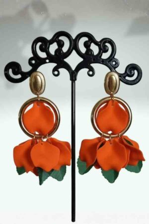 עגילים פרחוניים כתומים