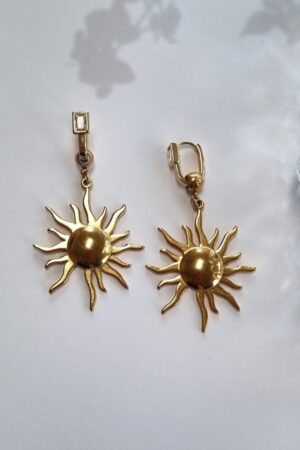 עגילי שמש בציפוי זהב עם סוגר חישוק