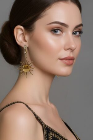 עגילי חישוק שמש בציפוי זהב על תנוך